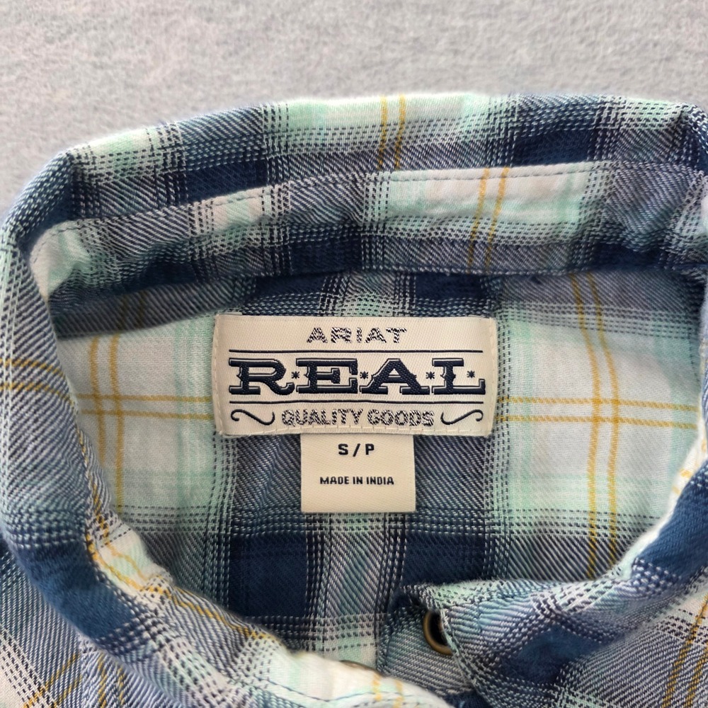 Ariat REAL Womens Blue Plaid Embroidered Longhorn Skull Western Snap Shirt Small - Picture 3 of 11